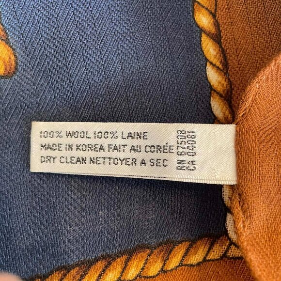 ANNE KLEIN wonderful 100% square scarf.Nautical print, brown, navy blue, green - Picture 8 of 9